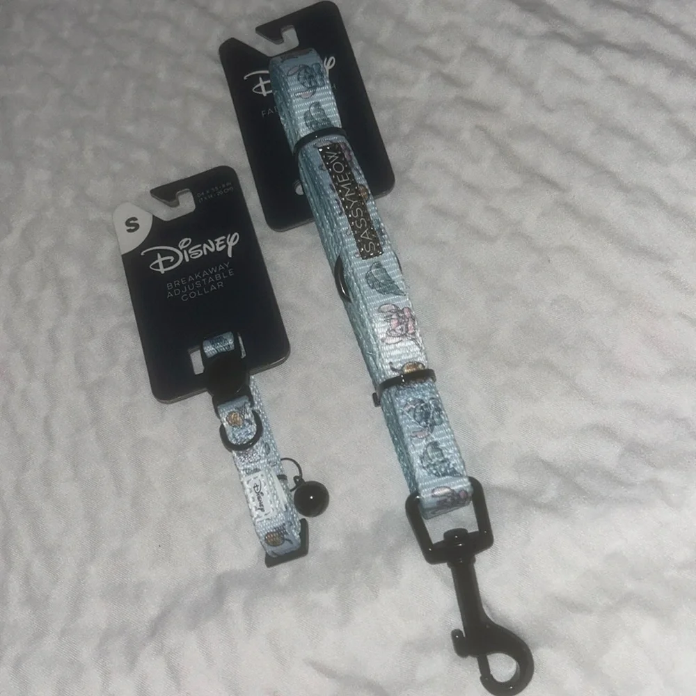 Sassy Meow Blue Disney Stitch Cat Collar (S) with Matching Leash 6ft